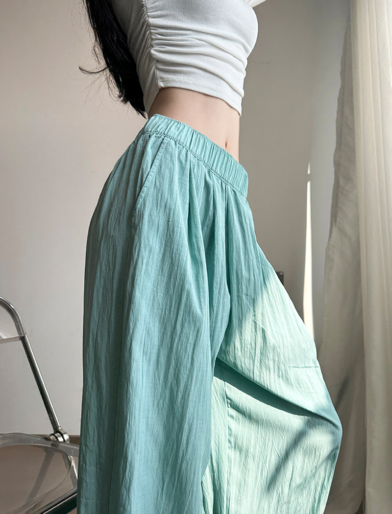 Dynamic girls Japanese lazy style summer models Yamamoto leisure loose high-waisted draping thin ice silk wide-leg straight trousers