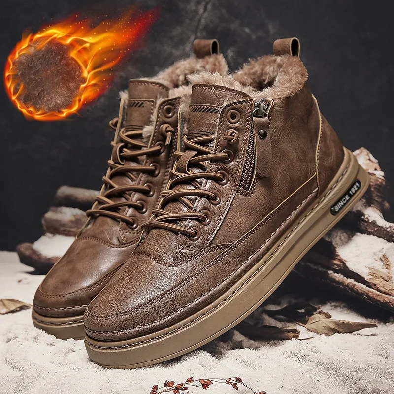 Mens boots winter high top leather shoes fashionable mens cotton shoes ankle boots mens outdoor casual shoes zapatillas de hombre 241031