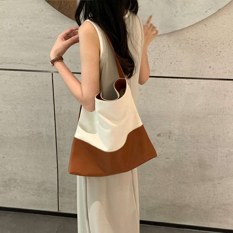 Contrasting Lazy Wind Shoulder Tote 2024 New Crossbody Cloth Large Capacity Shopping Bag