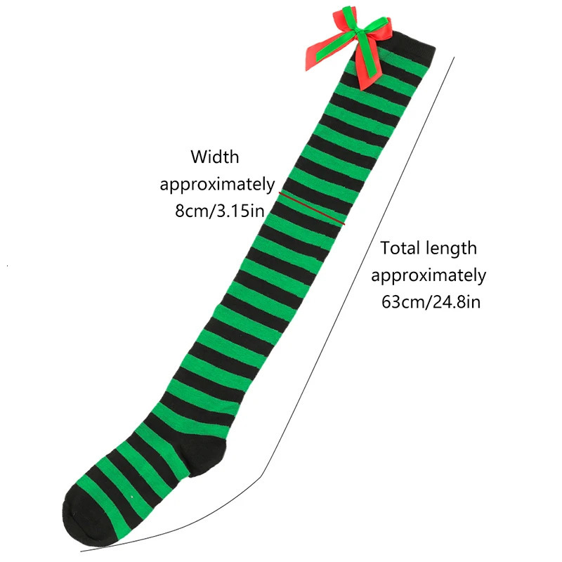 Christmas Striped Long Stockings Bow Christmas Socks Ball Long Socks Fashion Women Soks Sexy Slim Long Soks Striped Hosiery 241031