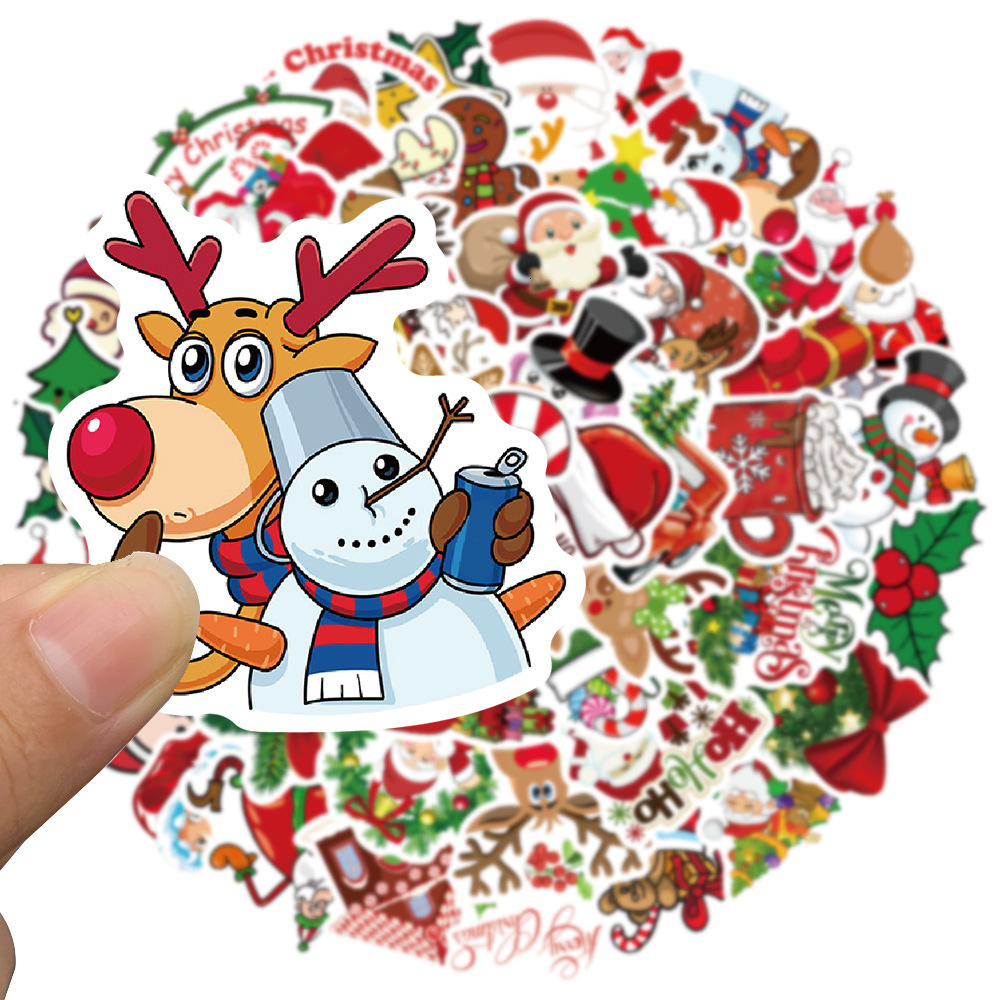 New 100Pcs Cartoon Christmas Tree Graffiti Santa Claus Skateboard Portable Guitar Waterproof Gift Toy Sticker Wholesale