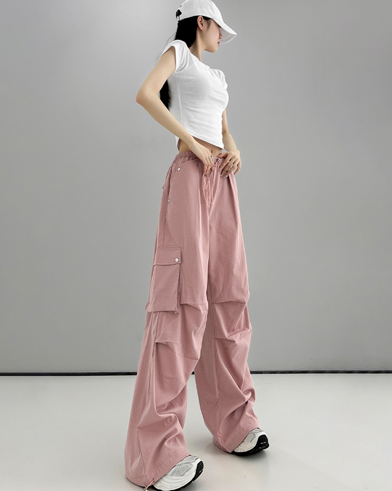High Street drawstring work trousers women autumn thin section loose ins trend sweet cool wind straight leg drawstring casual trousers