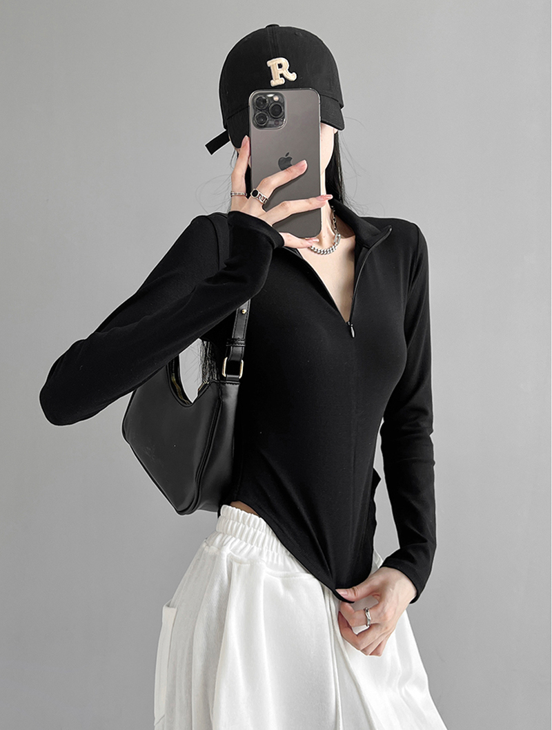 Stretch sports tops women 2024 new tight lapel T-shirt women Slim and thin sexy waist tops