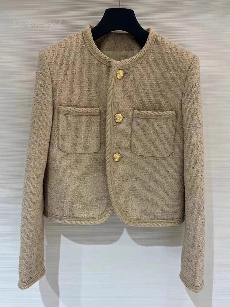 Camel Color Small Fragrance Coat Women French High-grade Tweed Short Jacket Fashion Casual Slim Jacket Women 241031