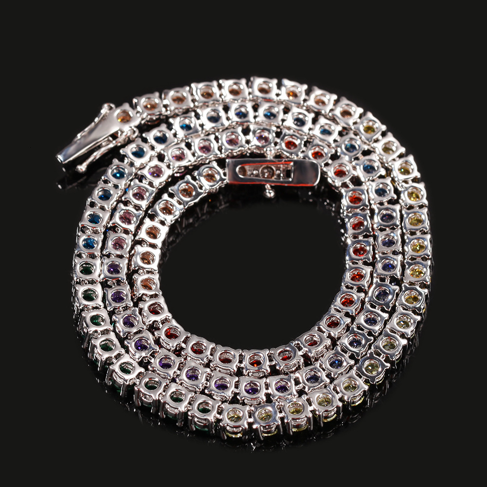 New In 4mm Colorful Cubic Zirconia Tennis Chain Necklace Choker Hip Hop Fashion Necklaces Shiny Iced Out Diamond Neck Chains Jewelry Accessories Colla