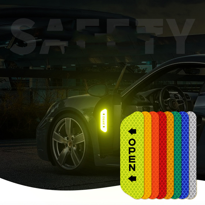 New 4Pcs Open Reflective Tape Warning Mask Sticker Improve Night Visibilty Safety Car Door Opening Strip Car Accessories