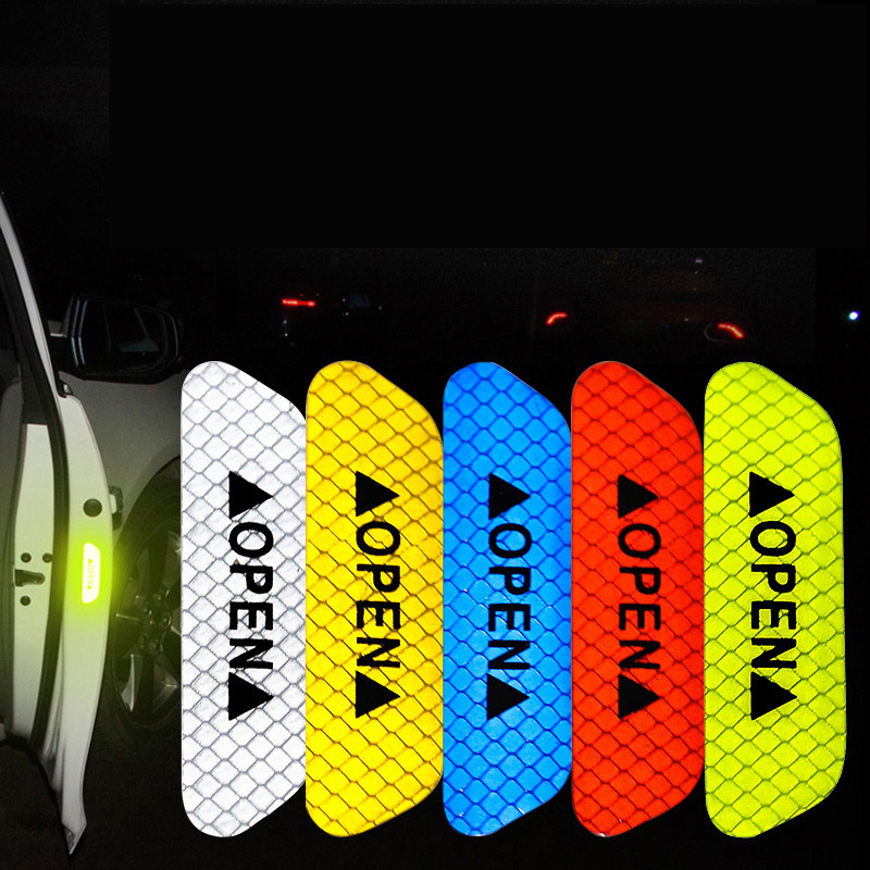 New 4Pcs Open Reflective Tape Warning Mask Sticker Improve Night Visibilty Safety Car Door Opening Strip Car Accessories