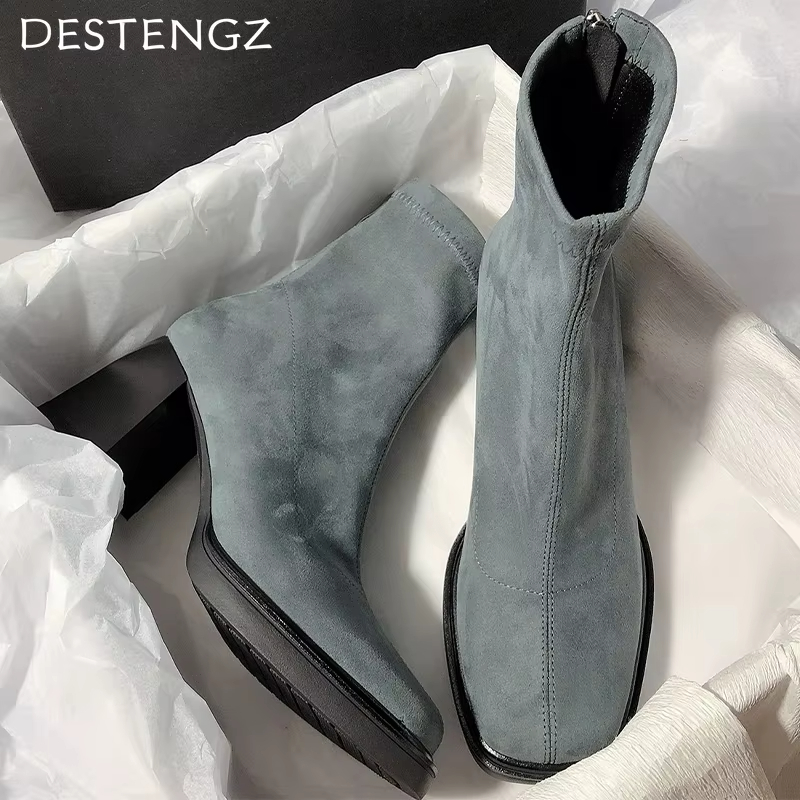 High Stretch Square Ankle High Warm Fur Winter Boots Women's Black And Brown Women's Shoes Wsh5015 Doc Martines