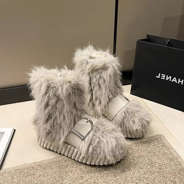 New Furry Designer Womens Upgraded With Wool Boots Non-Slip Warm Womens Australia Ankle Fashion Winter Boots Large Size Leather Shoes