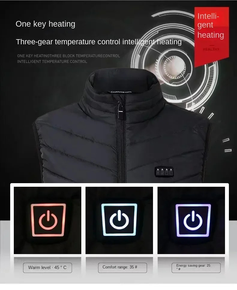 Zone 21 Heating Vest Mens USB Electric Heating Sleeveless Jacket Winter Smart Heating Clothes Ski Waterproof Down Cotton Coat 241031