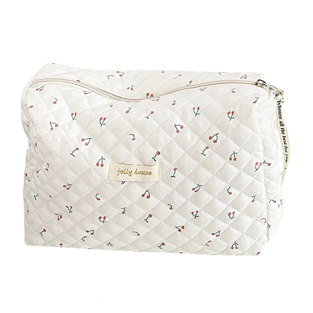 Womens Makeup Handbag Zipper Korean Quilted Travel Organizer Portable Makeup Bag Flower Printing Large Capacity Travel 241031
