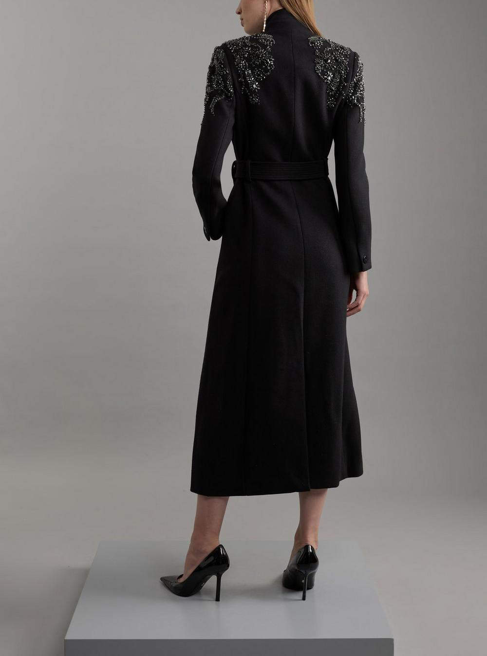 Beading Women Long Blazer Dress With Belt Luxury Pearls Prom Evening Guest Formal Wear Custom Made Jacket One Piece