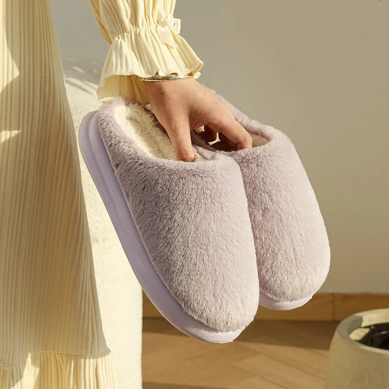 Winter plush slider womens soft platform fluffy slider leisure apartment mens comfortable coupler compact anti slip bedding 241031