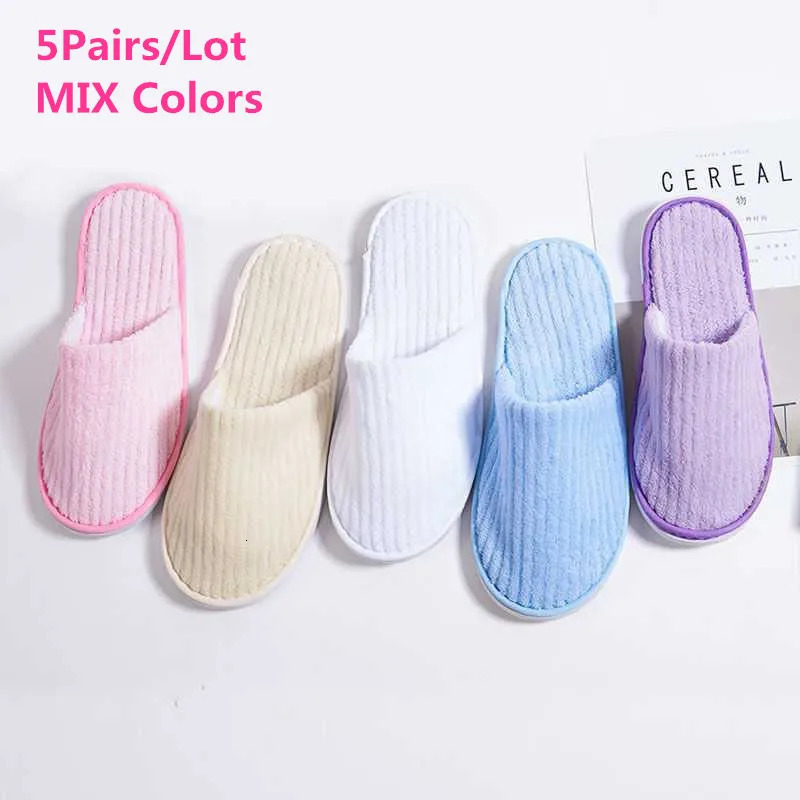 5 pairs/batch mixed color mens disposable el slippers cotton slippers family travel spa slippers el shoes 241031