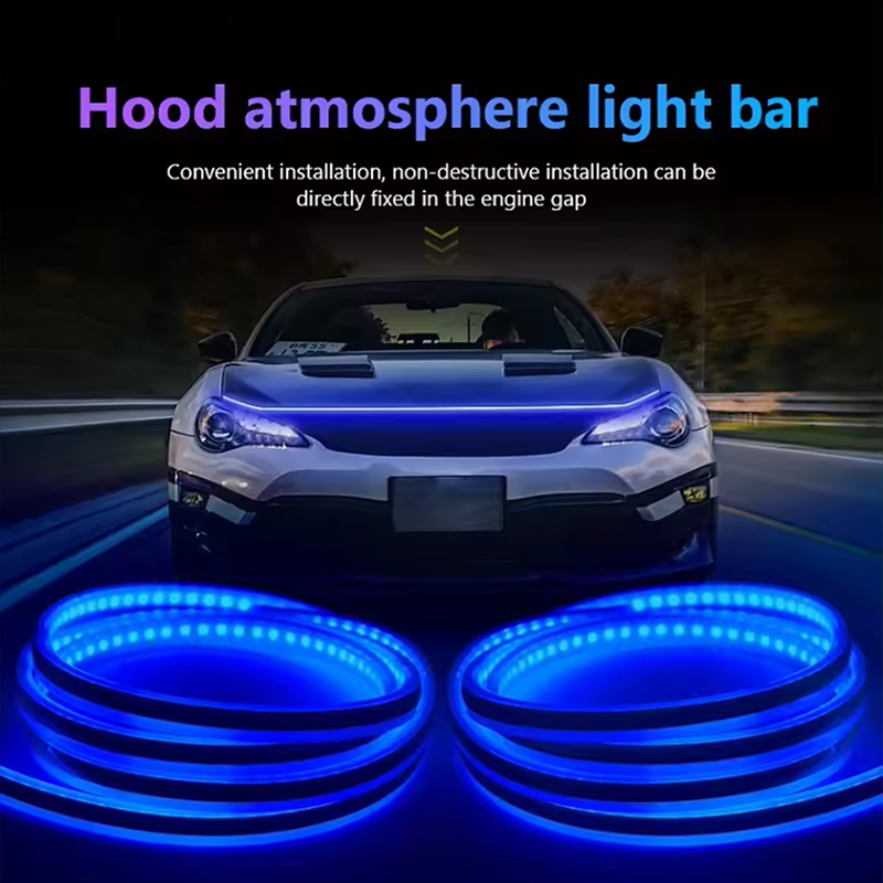 New LED 12V Car Hood Lights Flexible Daytime Running Headlight Multicolor Atmosphere Signal Lamp Waterproof Decoration Accessories