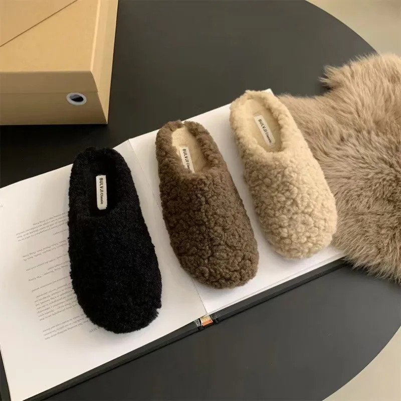 Style Real Leather Fur Women Horsehair Half Slippers Mule Flats Thick Sole Leisure Shoes 241031