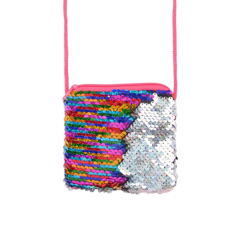 New designer square hanging rope shoulder children's coin purse makeup bag hot selling sequin small bag