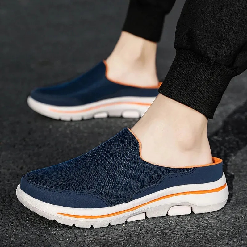Men Slippers Shoes Casual Loafers Solid Color Mesh Slip-On Shoes Summer Couple Flats Half Slippers Plus Size Sandalias Zapatos 241031