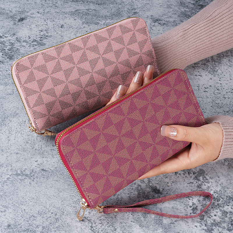 New designer's light luxury women's single pull used flower wallet, multifunctional handheld card bag, fashionable mobile wallet