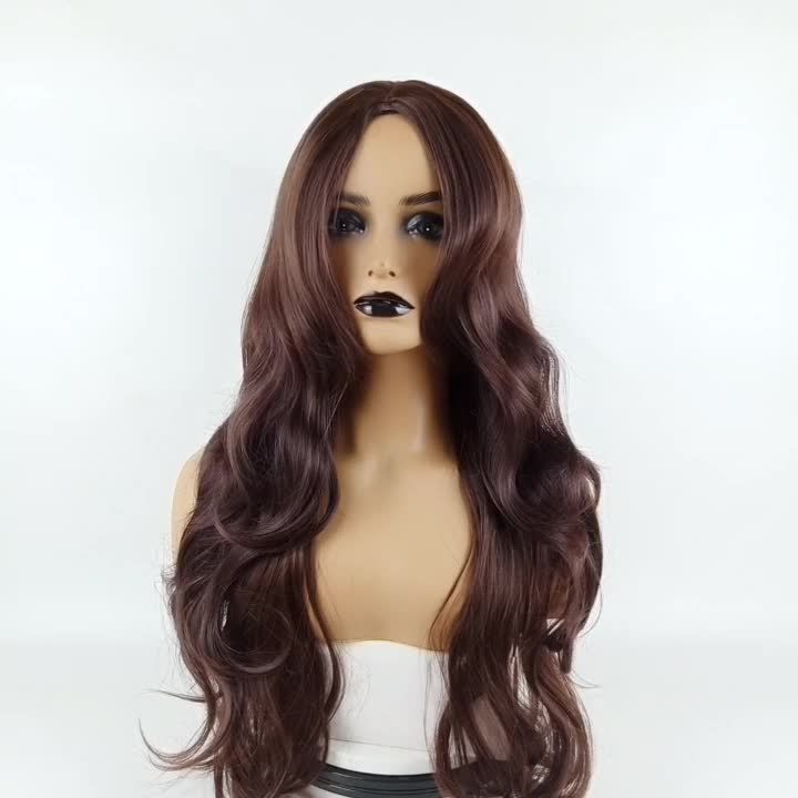 Women's wig middle part black big wave long curly hair African synthetic silk wigs human hair