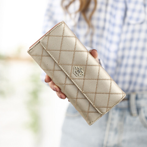New designer women's long Korean style buckle crown handbag student wallet
