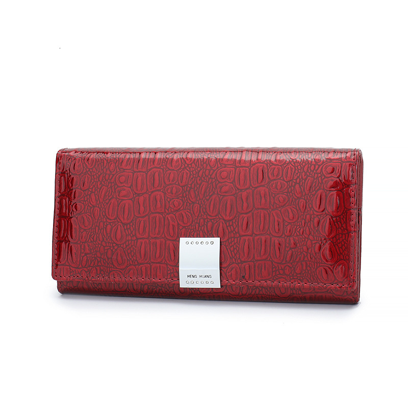 New designer fashionable high-end women's long wallet patent shiny leather generous buckle hardware handbag