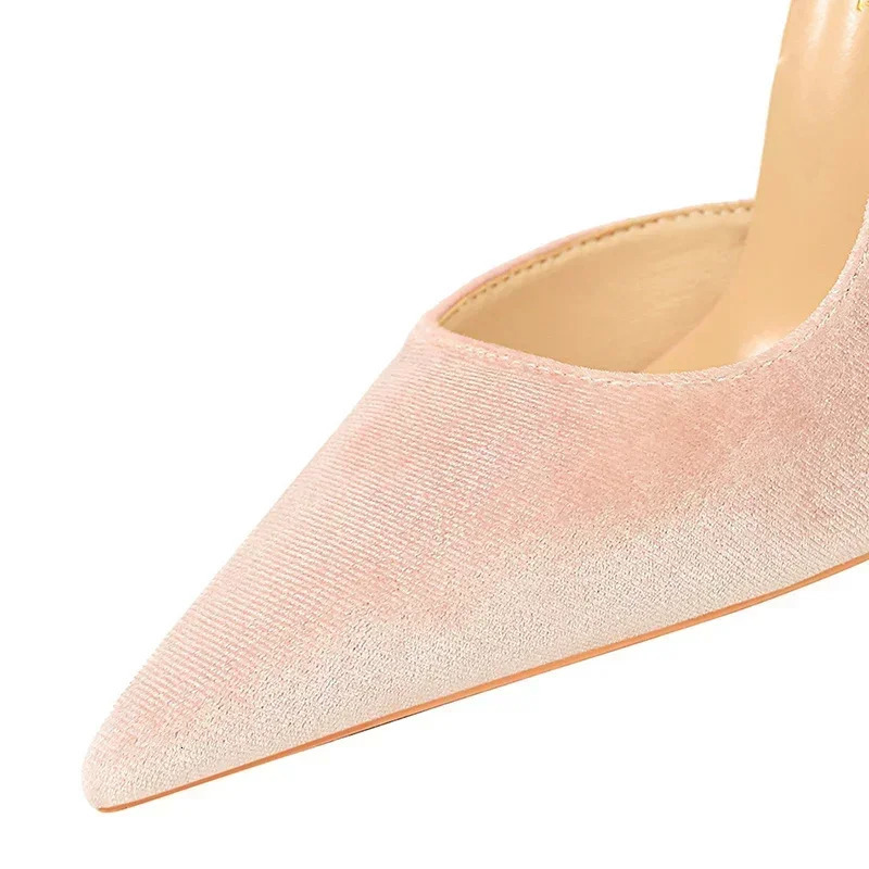 Women 10.5cm Super High Heels Fashion Pointed Toe Veet Nightclub Pumps Lady Side Hollow Evening Banquet Dress Shoes Plus Size 241030