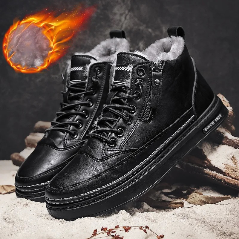 Mens boots winter high top leather shoes fashionable mens cotton shoes ankle boots mens outdoor casual shoes zapatillas de hombre 241031