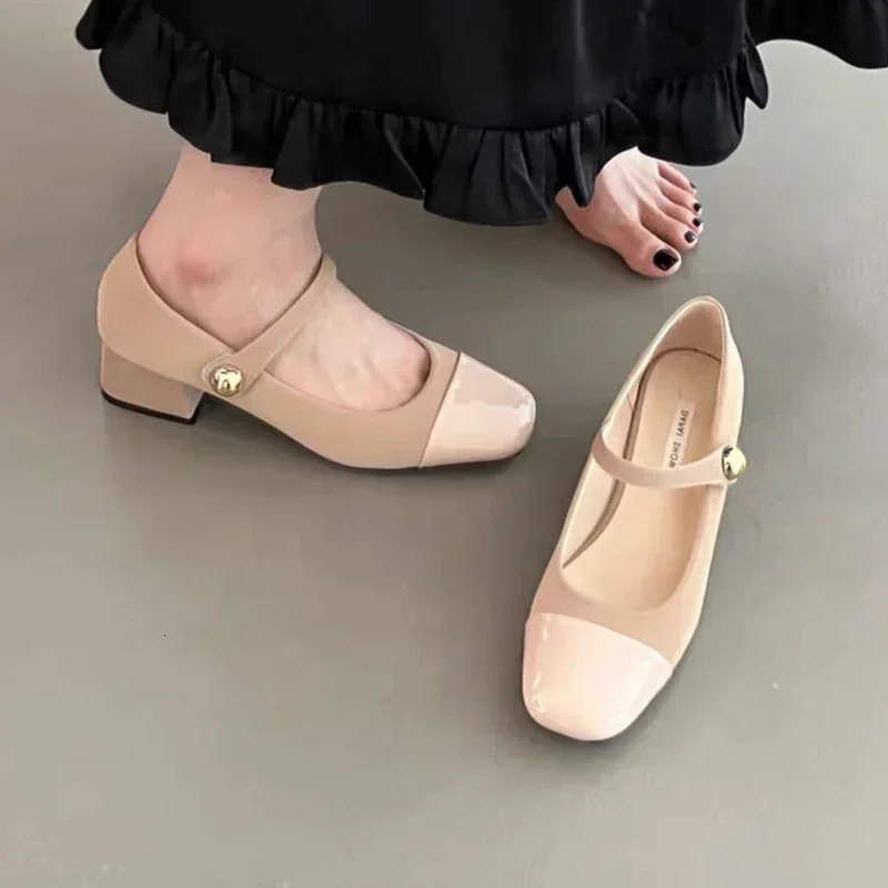 Square Toe Marie Janes High Heels Shoes Summer Women Shallow Shoes Dress Shoes Elegant Pumps Femme 241127