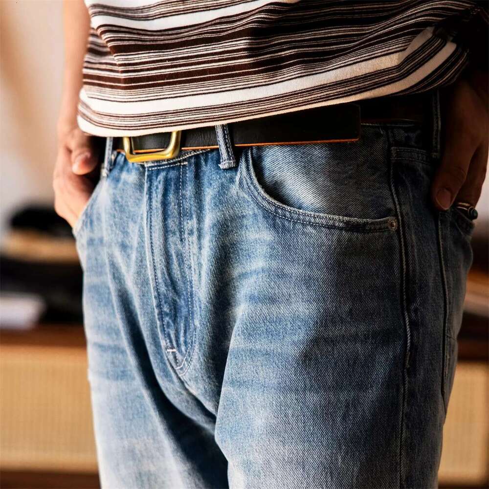 Red Tornado 14Oz Vintage Wash Jeans For Men Slim Straight Leg Designer Denim Pants