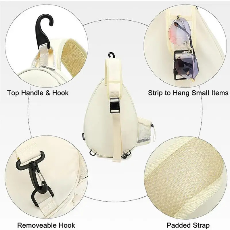 Tennis Bags For Women Padded Strap Tennis Bag Top Handle Carrier With Hook Chest Grids Printed Tennis Sling Bag Water Resistant 241031