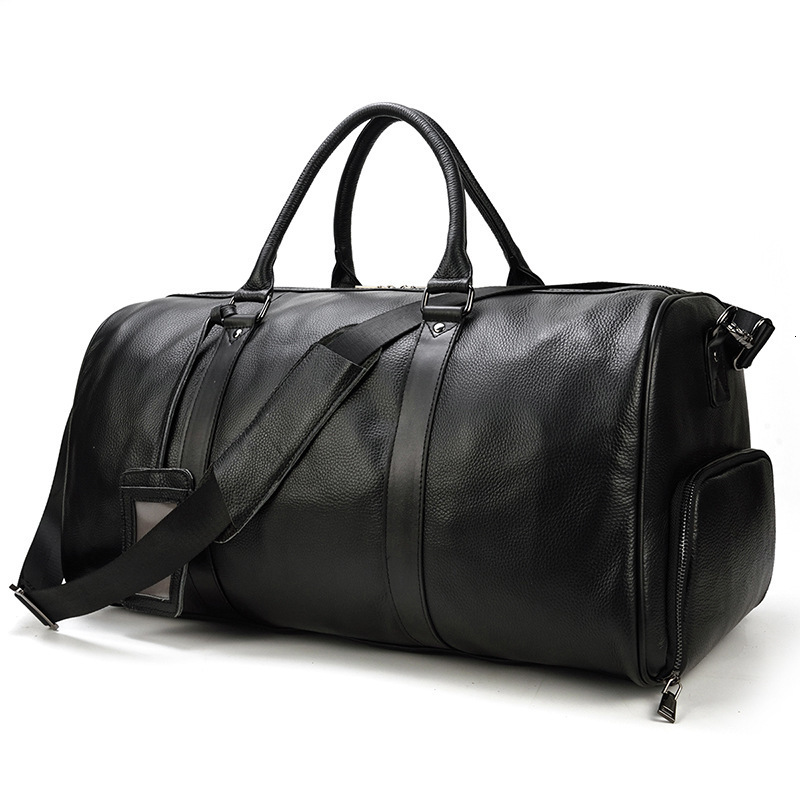 Fashion Genuine Duffel Big Cow Leather Men Women Business Travel Bag Black Large Shoulder Weekend Lage Bags 231123 a594