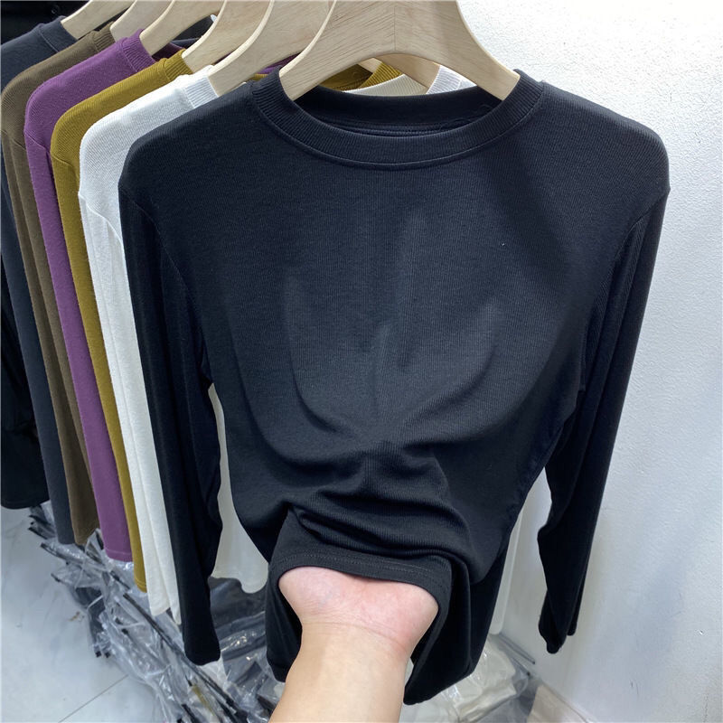 Designer Modal Threaded Long Sleeve T-shirt with Bottom Coat Women's Spring and Autumn New Versatile Slim Fit Top for Outerwear