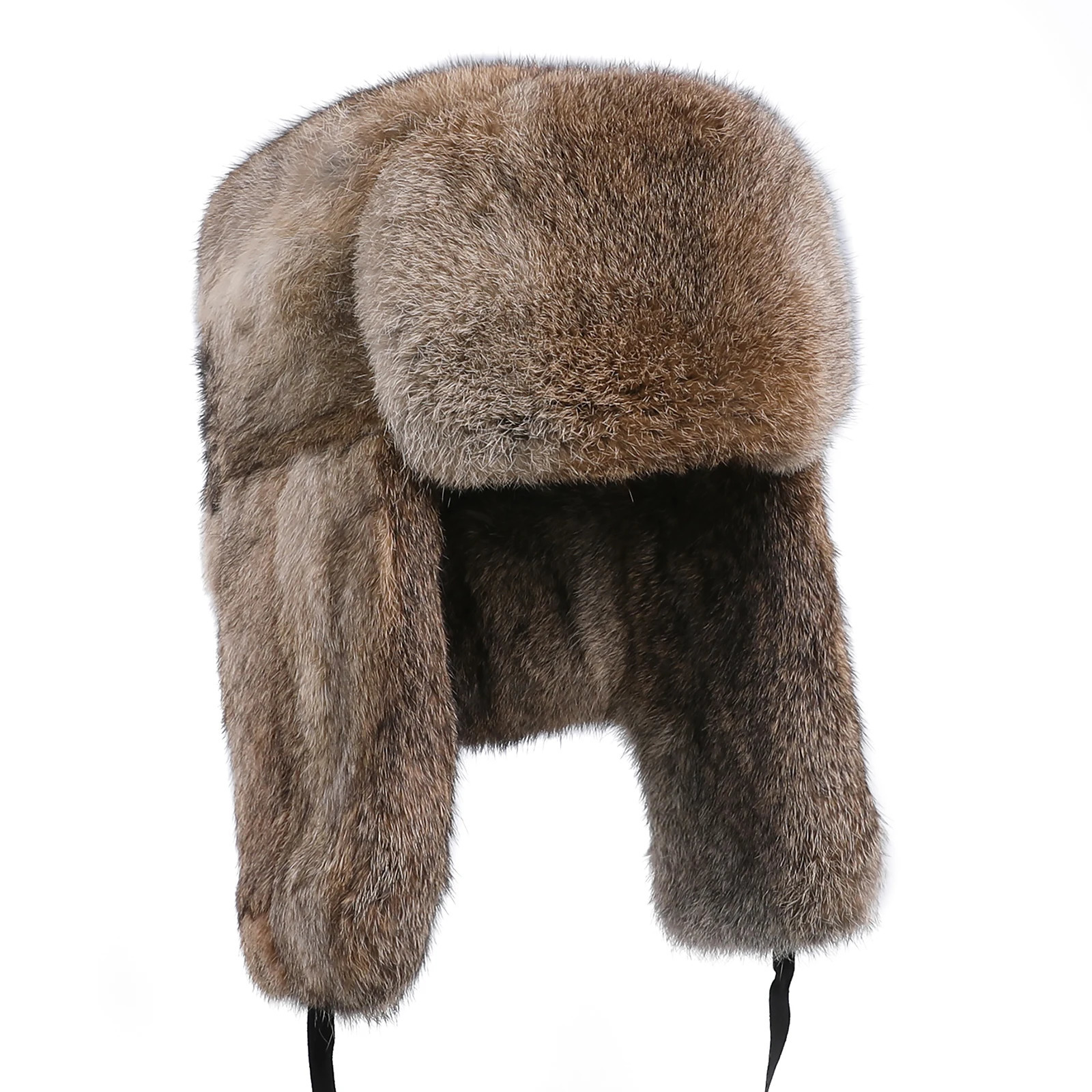 Mens Winter Warm 100% Genuine Premium Rabbit Fur Hunting Hat Russian Ushaka Pilot Hat with Earrings Suitable for Cold Weather 241030