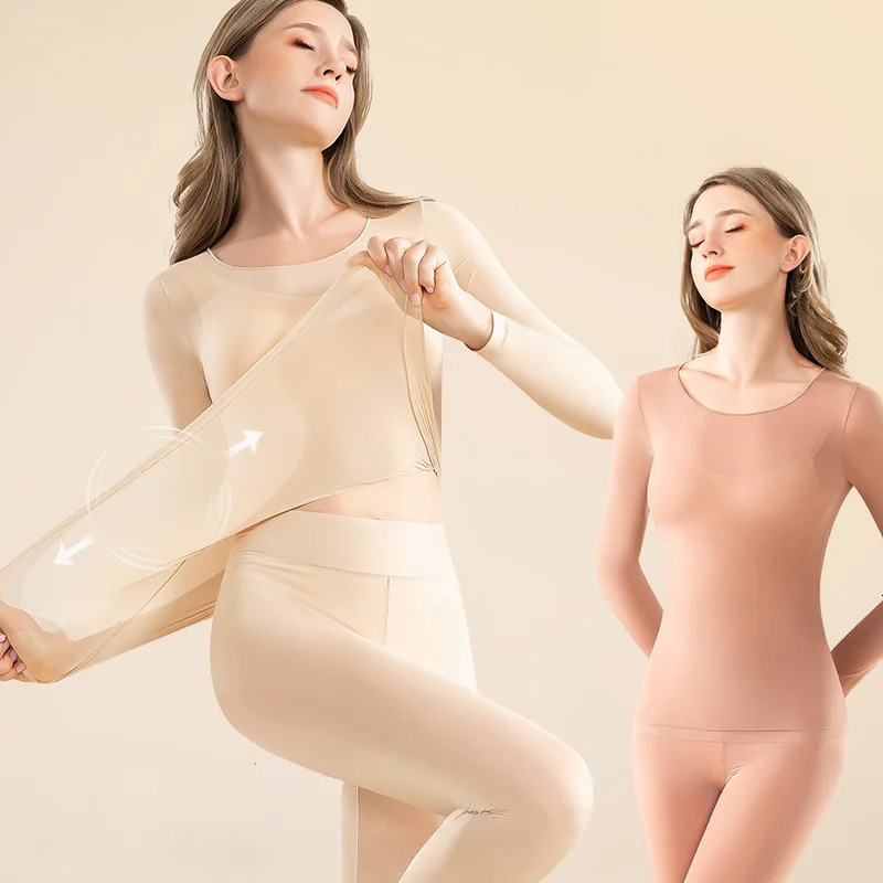 3Set Women Thermal Underwear Long Sleeve Slim Fit Base Top Elastic Thermal Set Base Layer Suit Thermal Long Johns Ultra-thin 241031