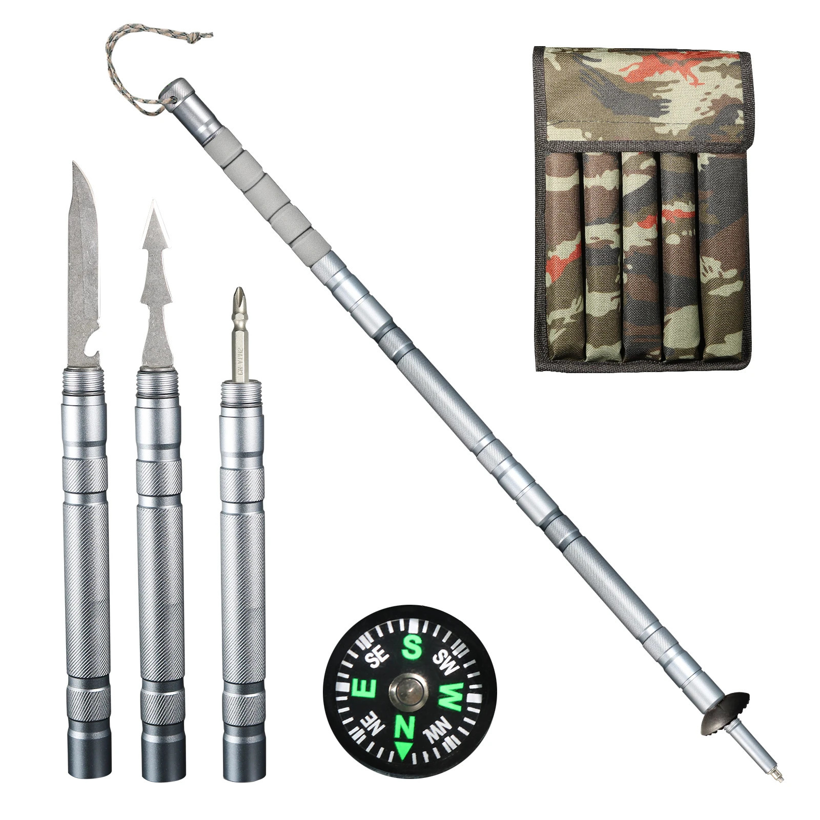 Trekking Pole Multifunctional Aluminum Hiking Walking Sticks Folding Outdoor Camping Hiking Stick Adjustable Ultralight 241031