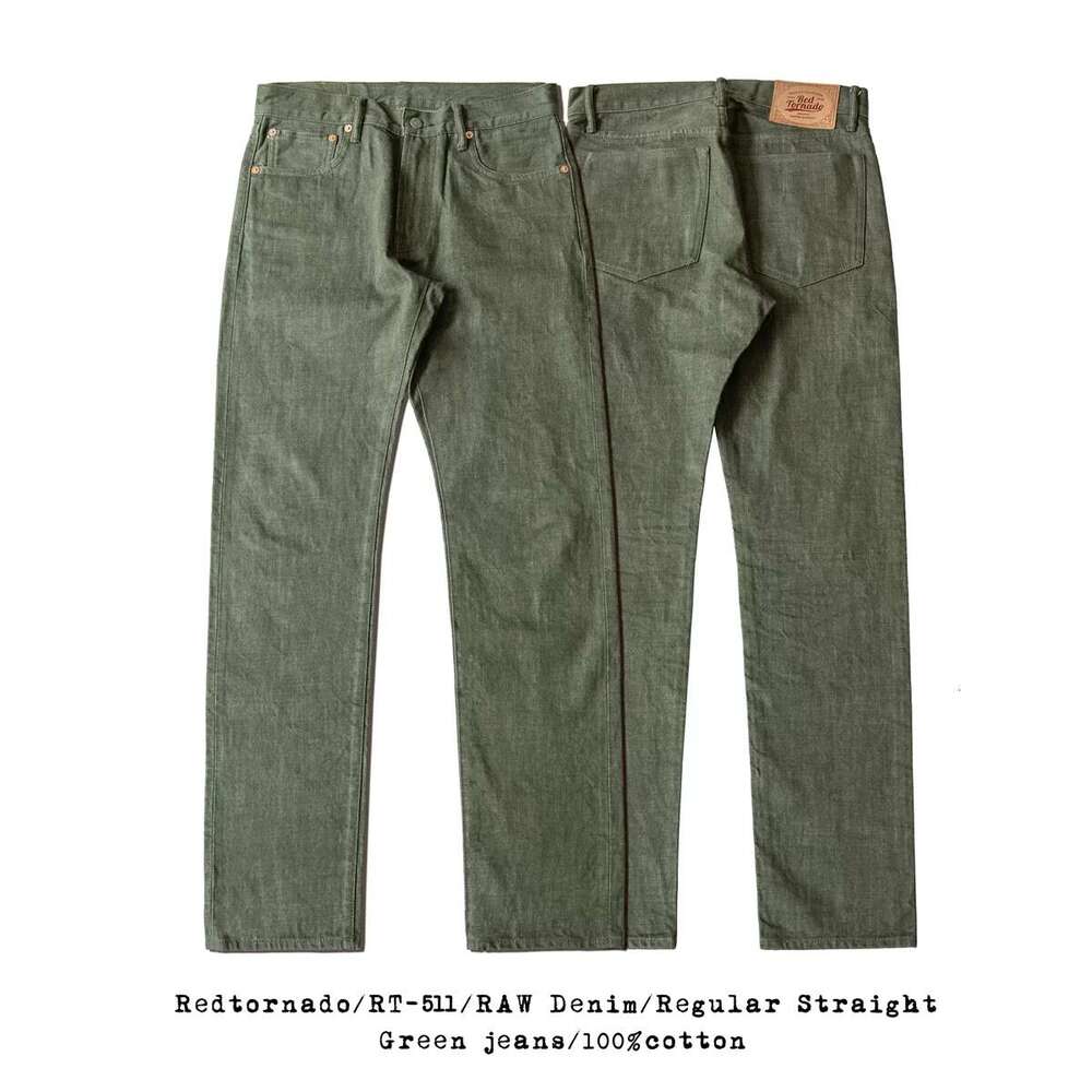 Tornado Men's Regular Straight Fit Jeans In Green Red Style Seage Denim Pants
