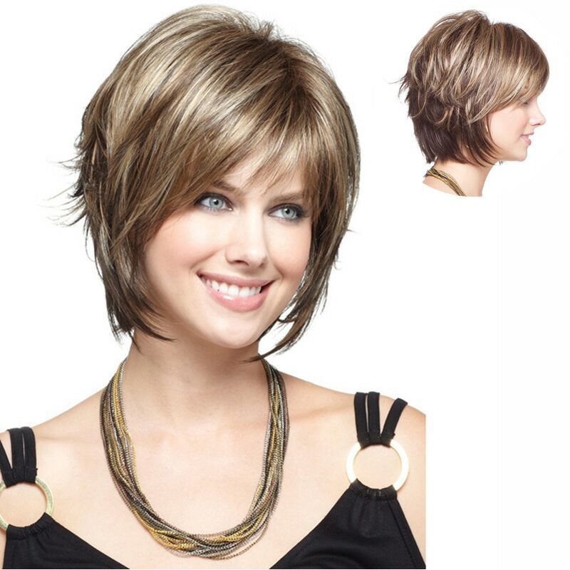 Fashion wig for women short straight hair new synthetic fiber headpiece wigs human hair