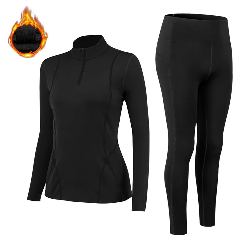 Thermal Underwear Women Mock-neck Sets Thin Fleece Fitness Shapewear Elastic Winter Female Clothing Undershirts and Underpants 241031