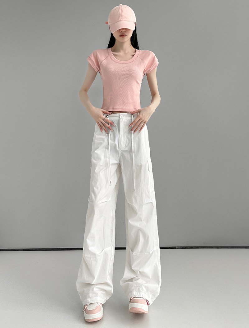 Trendy work trousers women summer thin section of the trend of loose thin drawstring leg casual trousers high waisted sports trousers