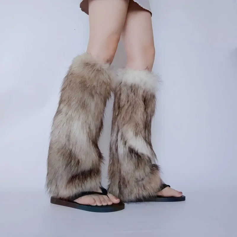 Y2k Winter Fur Leg Socks Vintage Leg Warmers Warm Furry Boots Socks Cover Gothic Punk Jk Knee High Boots Sock Leggings 241031