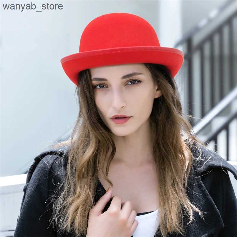 Stingy Brim Hats Halloween Men Women Magician Hats Cap Gentleman Jazz Hat Top Hat Black Red Party Bowler Hat L240910