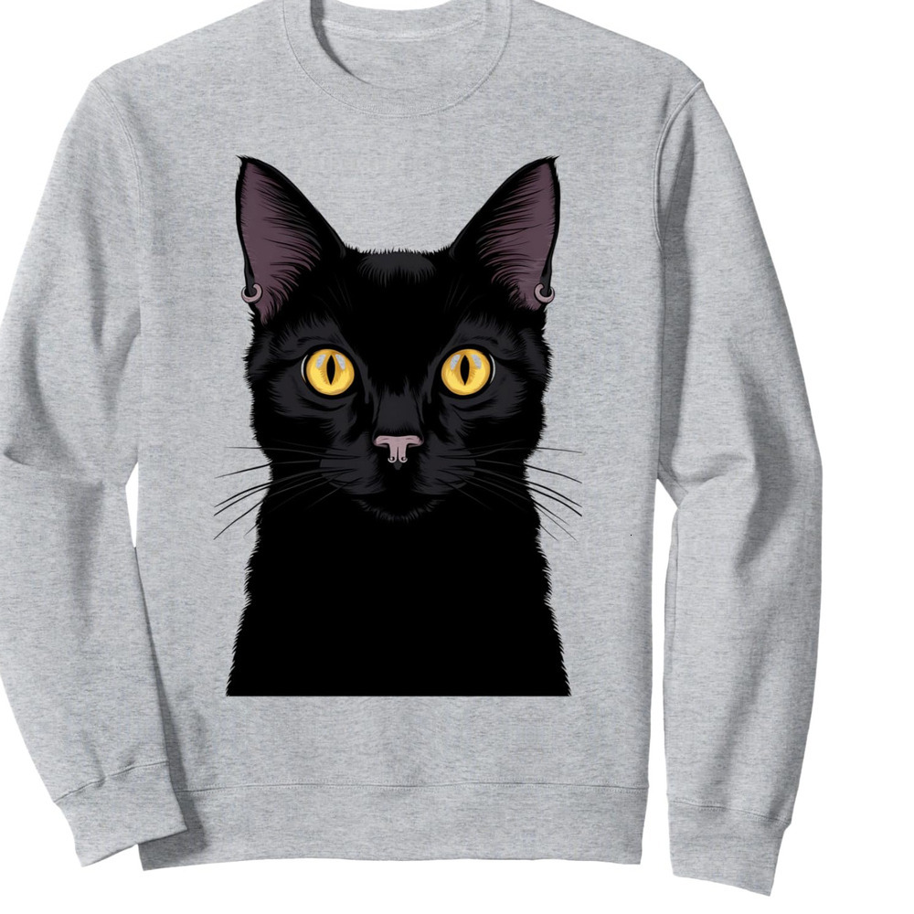 Long Sleeve Shirts for Men sweatshirt Black Cat Halloween Costume Spooky Cat Mom Dad Sweatshirt T shirt Tee Streetwear Casual tops clothes
