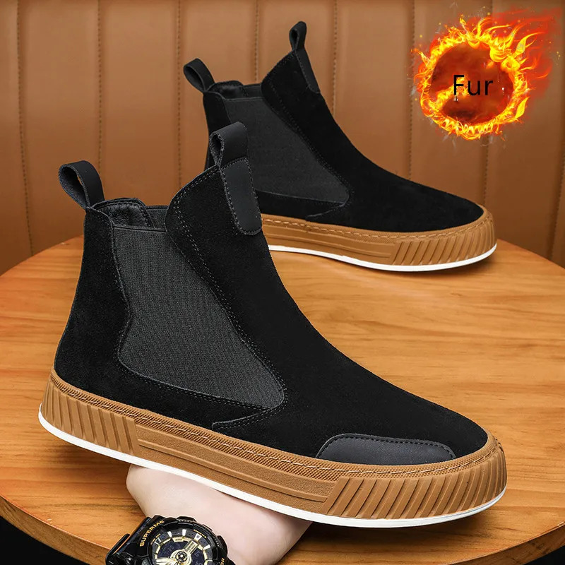Autumn and winter warm plush casual high-end mens shoes Chelsea suede shoes mens fashion punk style platform mens boots snow 241031