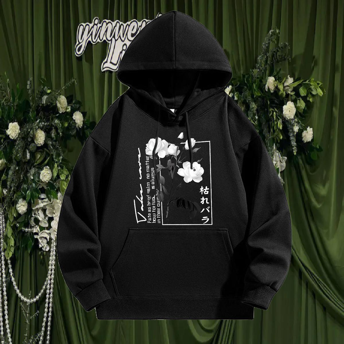 Stylist Hoodie Breathable Long Sleeve Soft Mens Hoodie Anime Printing Street Tops Hoody Black Oversized Velvet Thick