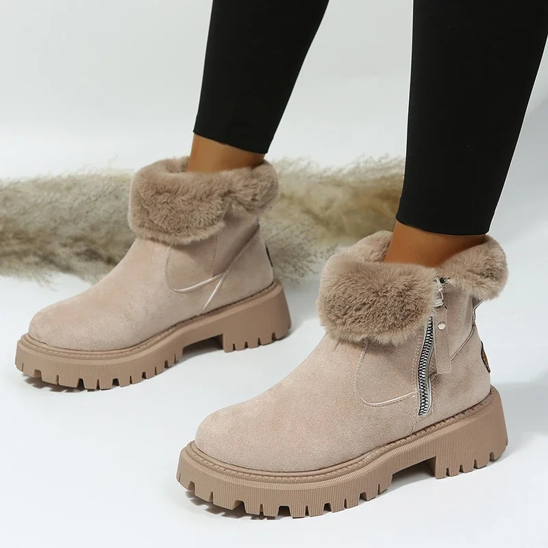 Thick Plush Snow Women Faux Suede Non-slip Winter Boots Woman New Keep Warm Cotton Padded Shoes Platform Ankle Booties 241030