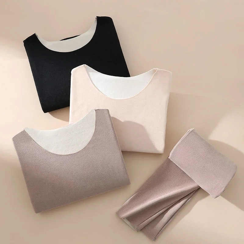 Women Thermal Underwear Winter Long Sleeve Bottoming Top Seamless Thick Double Layer Warm Lingerie Woman 2 Pcs Set Sleepwear602 241031