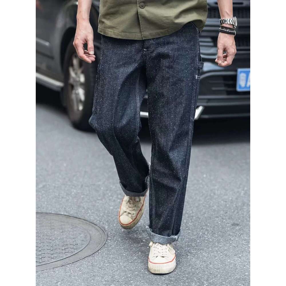 Non Stock Neppy Denim & Hickory Stripe Carpenter Pants Straight Leg Workwear Painter Trousers