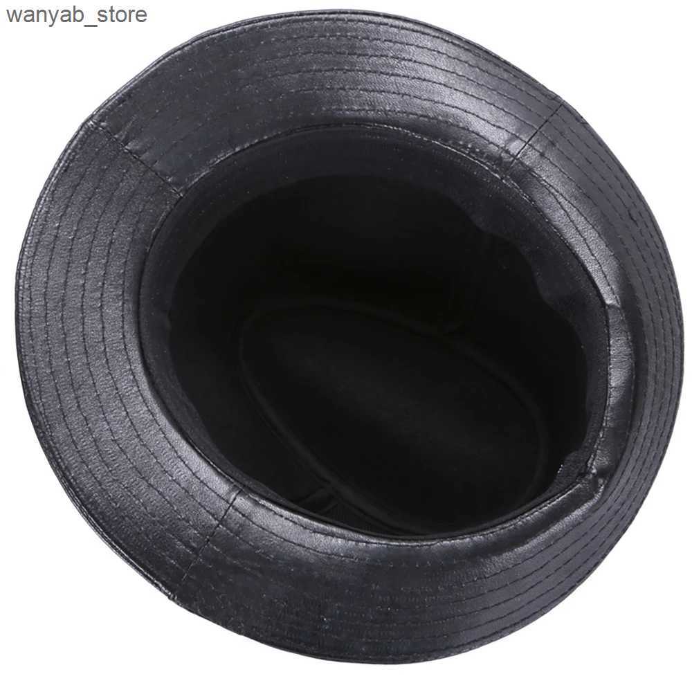 Stingy Brim Hats 2024 Hot Sale Men Fashion Brand % Real Genuine Sheepskin Leather Cowboy Hot Sale Plus Size Hats Sale Real Sheep Leather Caps L240910