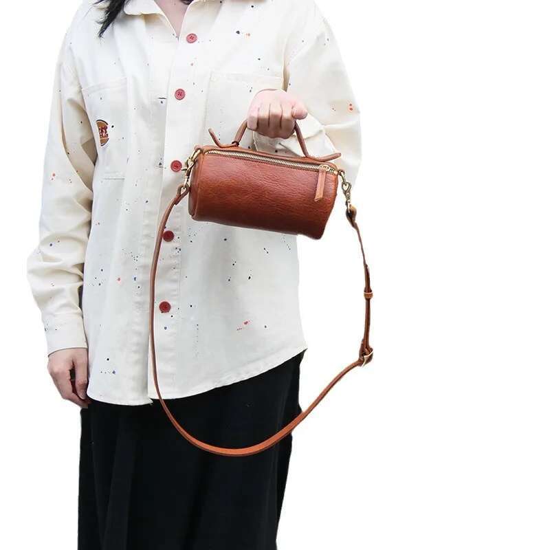 2024 New Genuine Leather High Quality Shoulder Crossbody Cydrical Bag